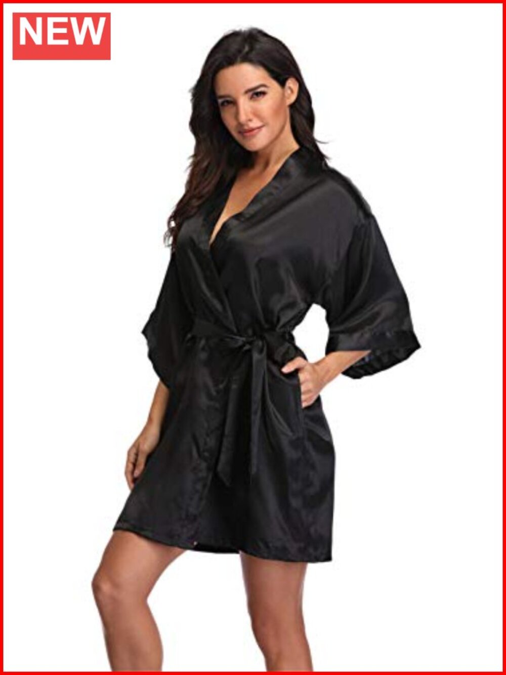 Silky Satin Robe for Women Kimono V-Neck Bridal Sleepwear with Pockets